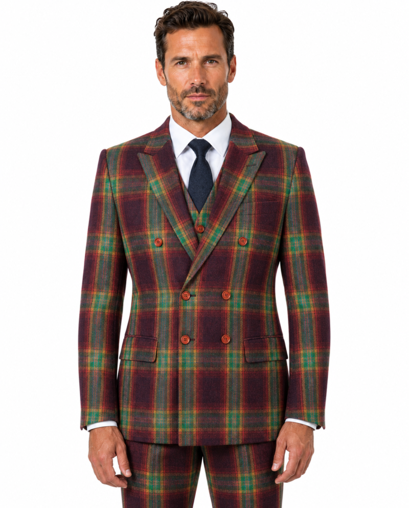 Men’s Rainbow Bold Check Tweed Double-Breasted Jacket