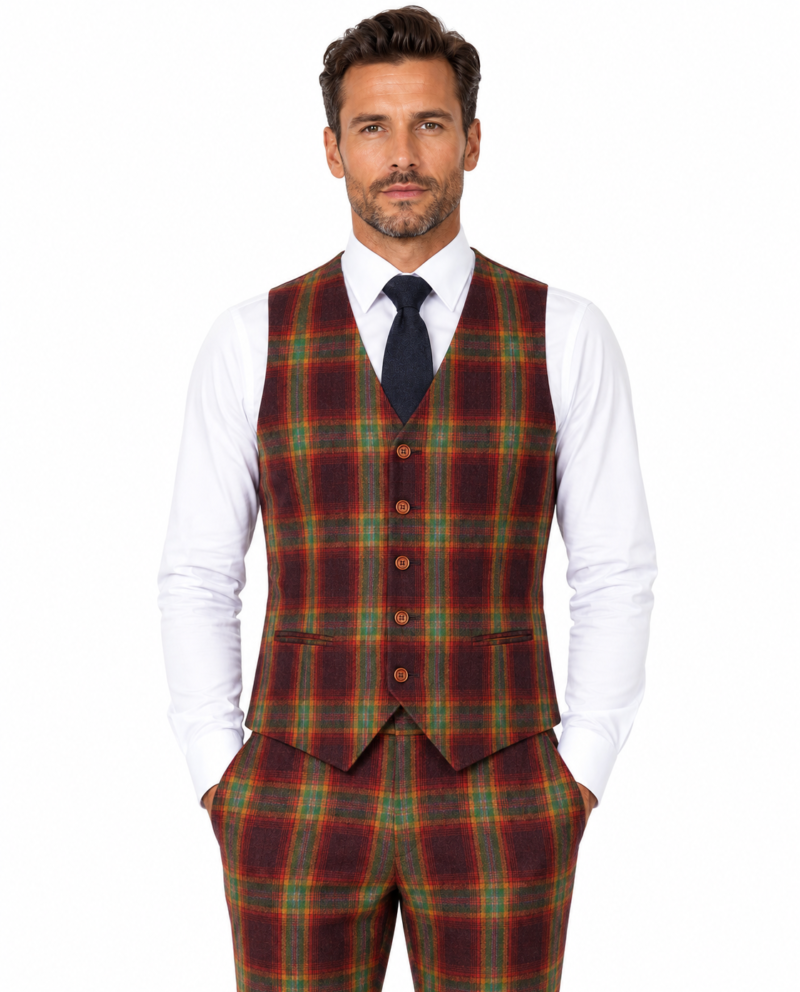 Men’s Rainbow Bold Check Tweed Waistcoat