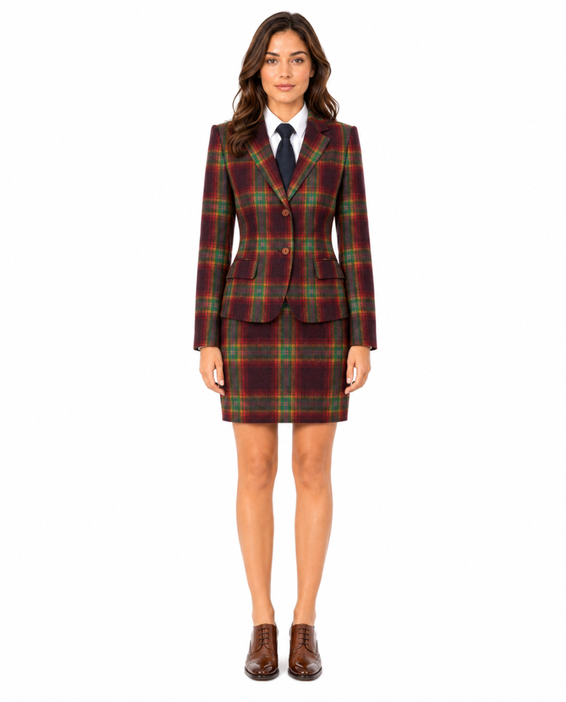 Women’s Rainbow Bold Check Tweed Single-Breasted Skirt Suit