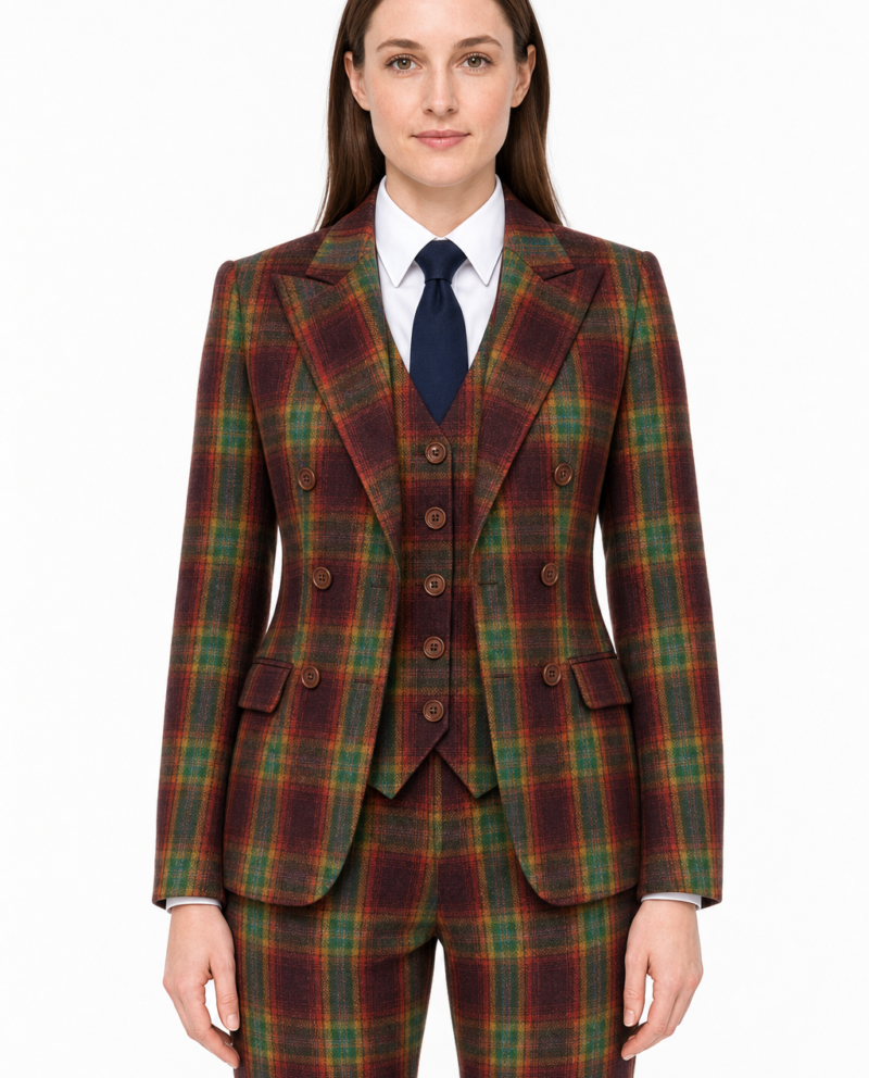 Women’s Rainbow Bold Check Tweed Double-Breasted Jacket
