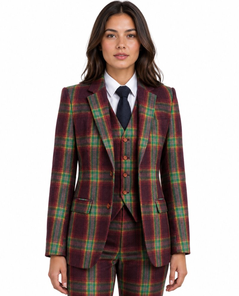 Women’s Made-to-Measure Rainbow Bold Check Tweed Three-Piece Suit