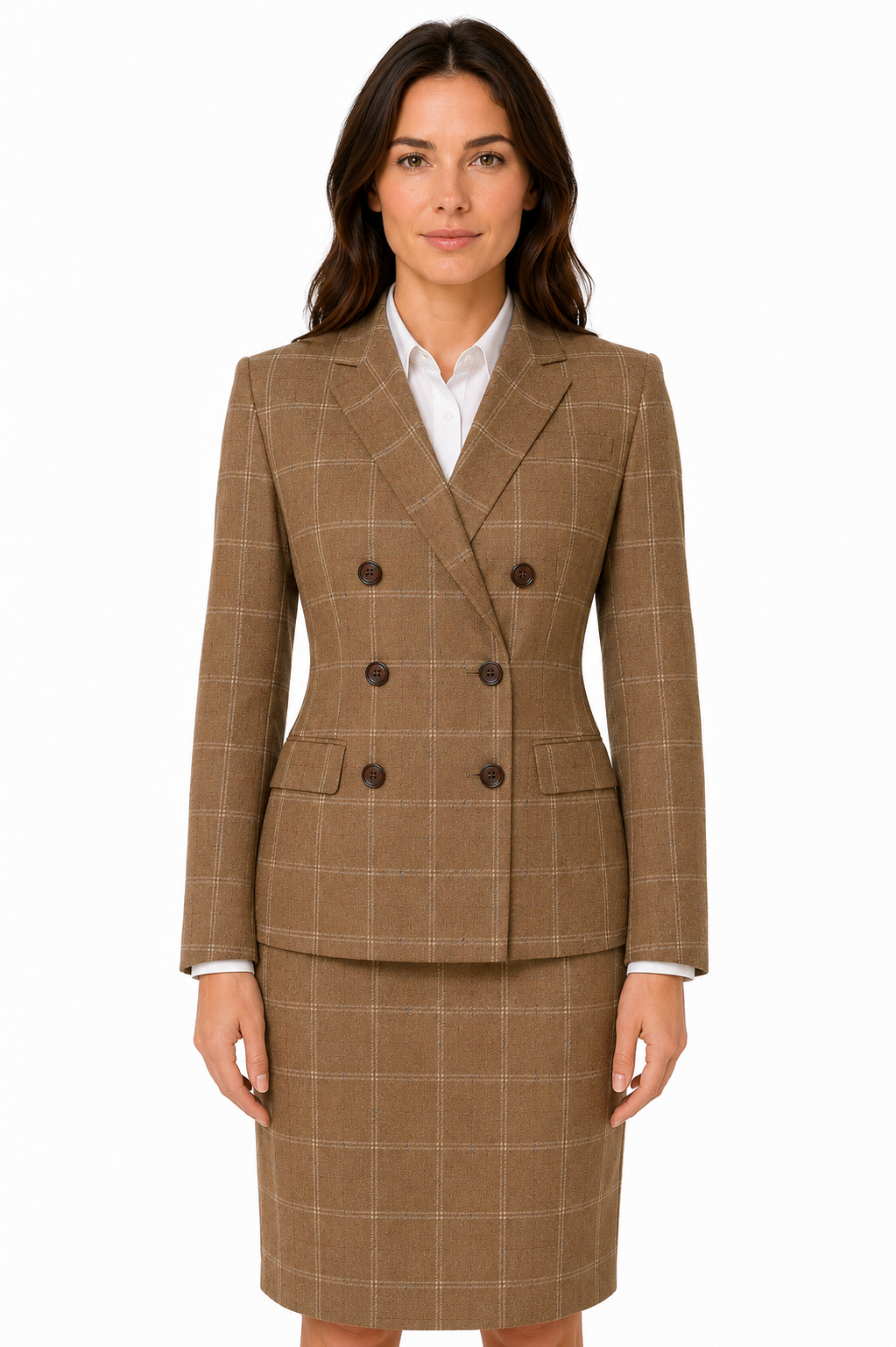 Women’s Tan Windowpane Check Tweed Tailored Skirt - Image 9