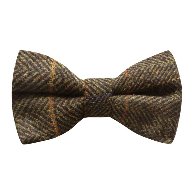 King & Priory dark olive-green herringbone check bow tie