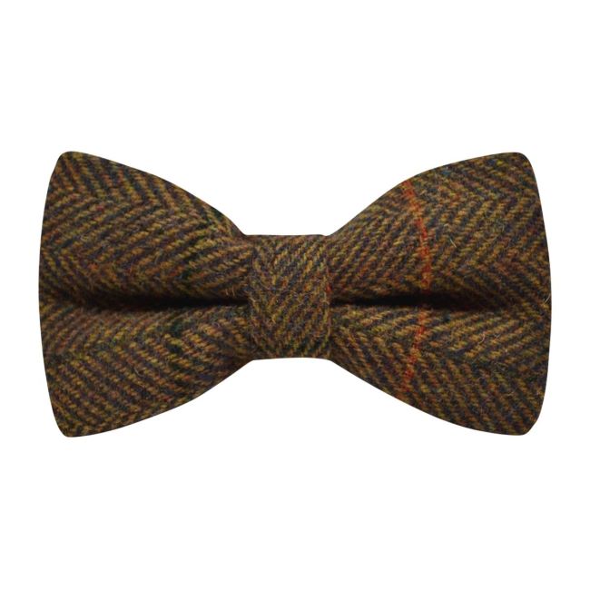 King & Priory Dijon-brown herringbone check bow tie