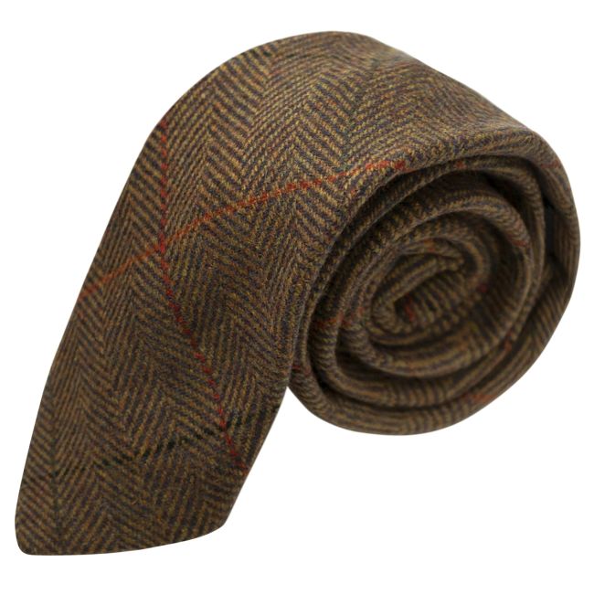 King & Priory Dijon-brown herringbone check tie