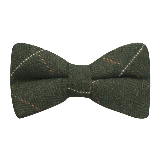 King & Priory forest-green herringbone tweed bow tie