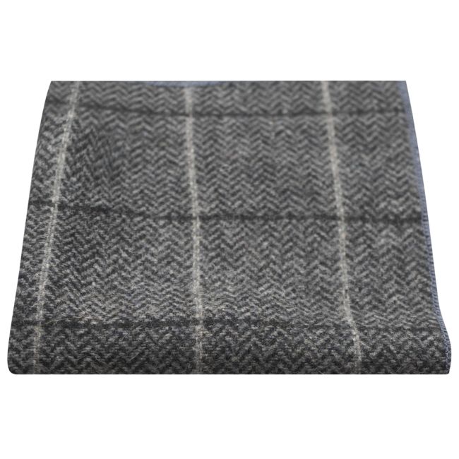 King & Priory graphite-grey herringbone check pocket square