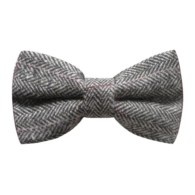 King & Priory pewter-grey herringbone bow tie