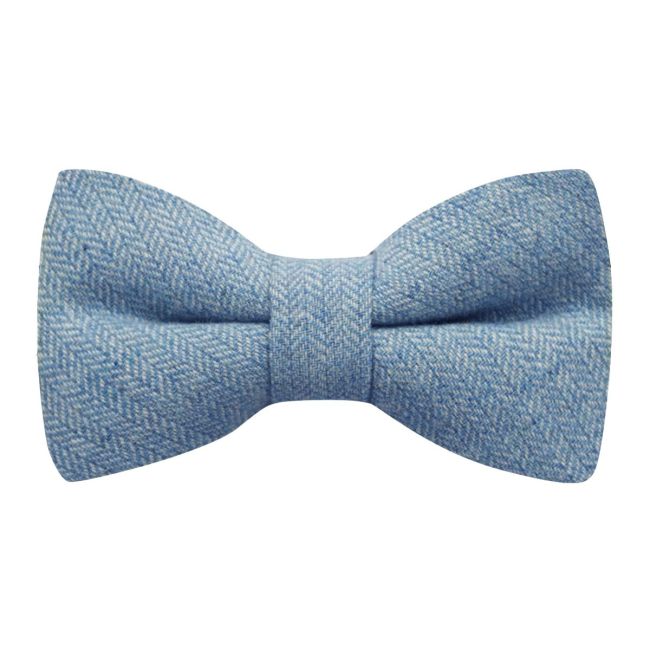 King & Priory sky-blue herringbone bow tie